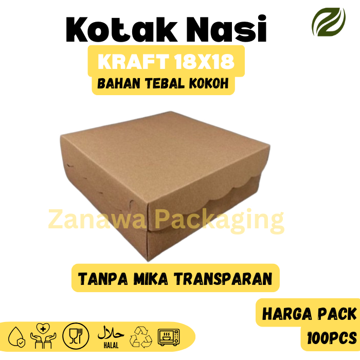 Kotak Nasi Tebal untuk Katering 18x18 20x20 Duplex Putih Kraft Coklat - Harga per Pack isi 50/100 pc