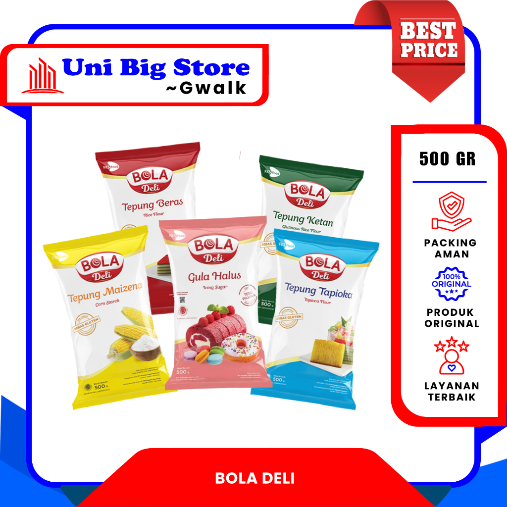 

BOLA DELI TEPUNG PREMIUM BERAS - KETAN - TAPIOKA - MAIZENA - GULA HALUS - 500 gr