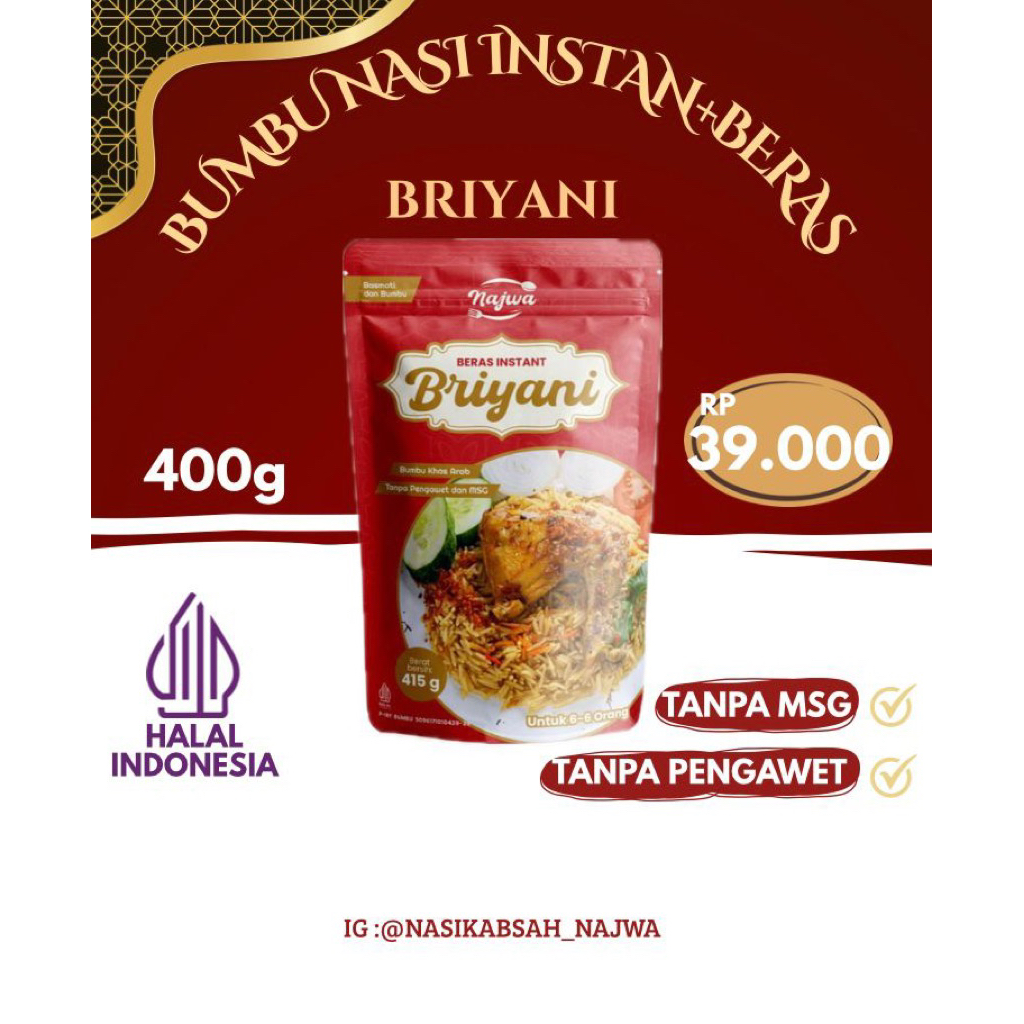 

beras dan bumbu briyani basmati 400 gr + bonus kismis