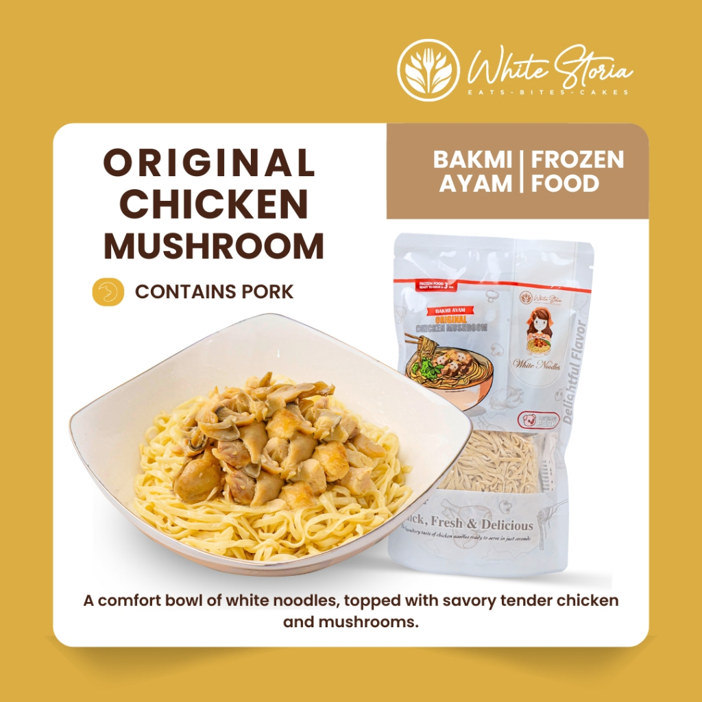 

WHITE STORIA - Bakmi Ayam Frozen Premium - White Noodles Original Chicken Mushroom - CONTAINS PORK