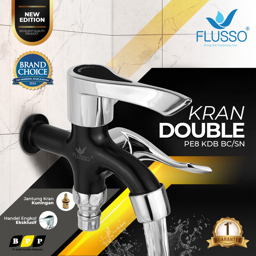 FLUSSO Kran Air Double | Keran Shower Cabang Black SIlver FLUSSO New Series | Kran Shower 2869
