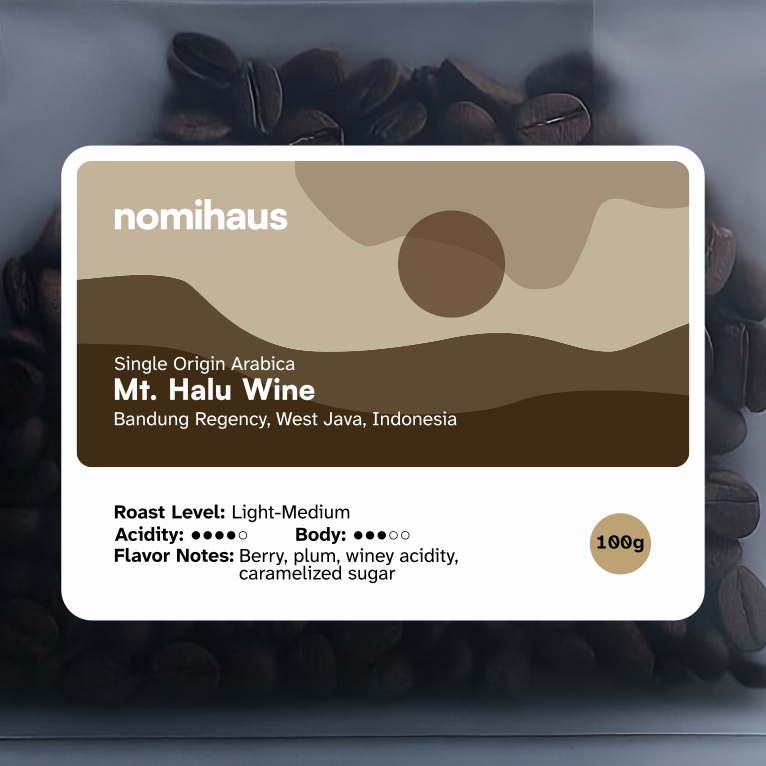

Single Origin Arabica Coffee Mt. Halu Wine 100 g - Nomihaus