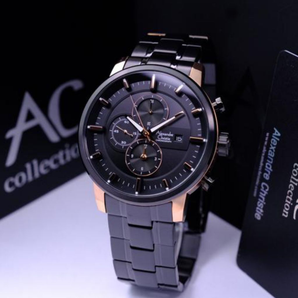 JAM TANGAN PRIA ALEXANDRE CHRISTIE AC6323 AC 6323 ROSEGOLD BLACK ORIGINAL