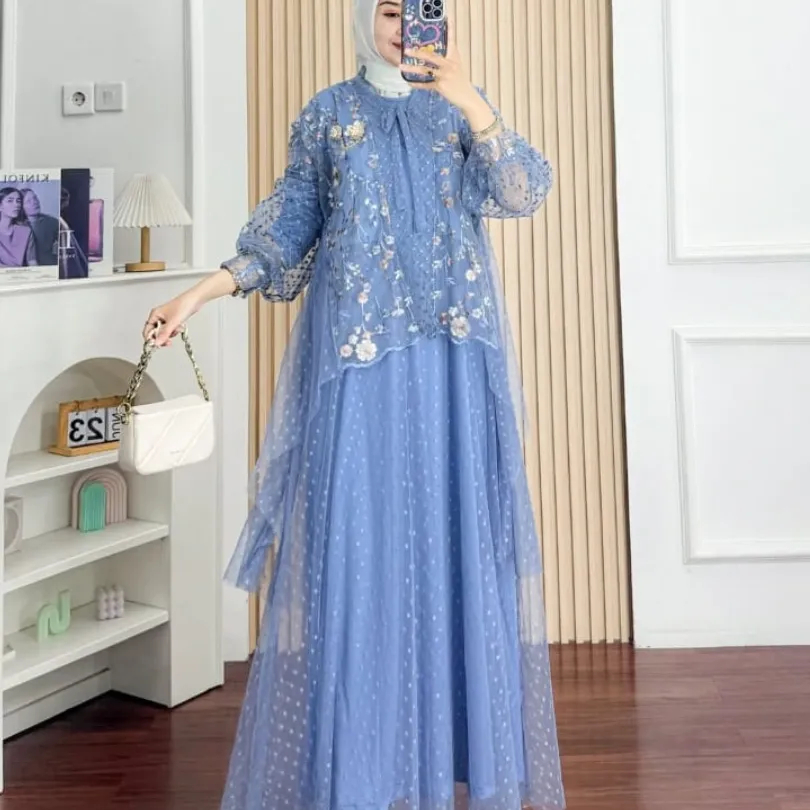 Gamis MUTHIA Dress 2in1 Bahan Brukat Tile Elegan-Gamis Muslimah Terbaru 2025 Outher Terpisah & Modis