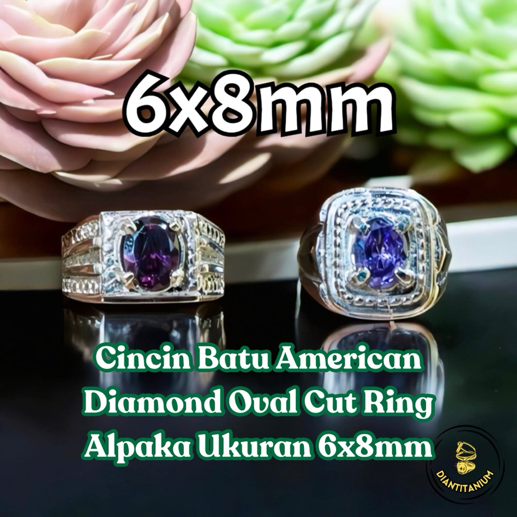 Cincin Batu American Diamond Oval Cut Ring Alpaka Ukuran 6x8mm