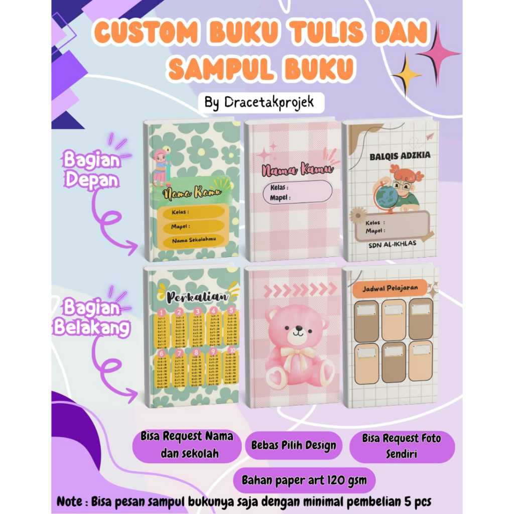 

CUSTOM BUKU TULIS 1 PACK (ISI 10) FREE DESAIN DAN NAMA TERMURAH KEKINIAN