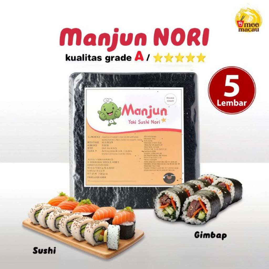 

[ PROMO Termurah ] Manjun Nori Halal Seaweed Rumput Laut Sushi Gimbap Korean Yaki Sushi Nori Isi 5 Pcs | Dimsum Nori Rumput Laut | Gimbap Kimbap Korea | Sushi Nori Sheet Sushi Roasted Rumput Laut Halal Bento Jepang Korea