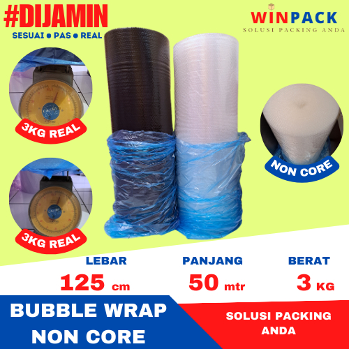

Bubble Wrap Non Core Premium Murah Bening & Hitam 125 cm x 50 m - Bubble Plastik Packing Murah