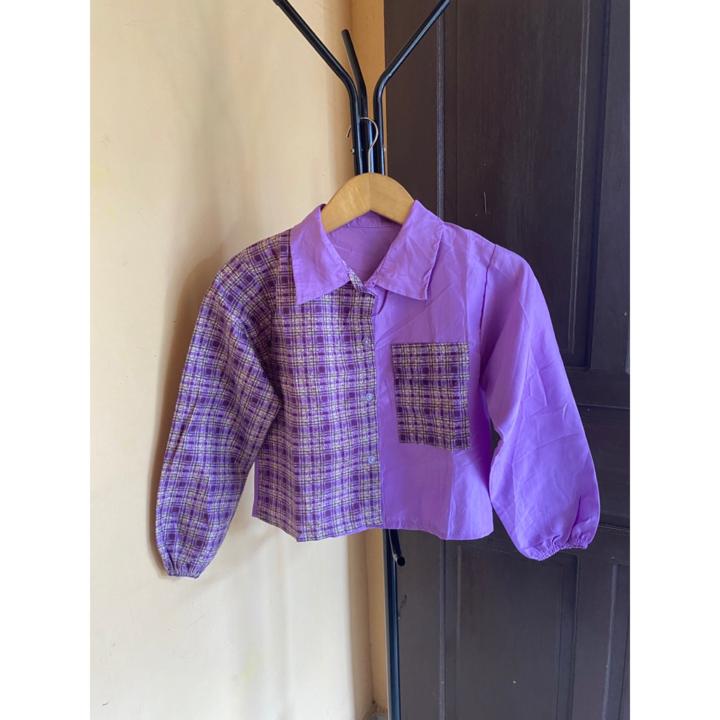Kemeja hem crop ungu baju atasan top wanita murah cantik korean style