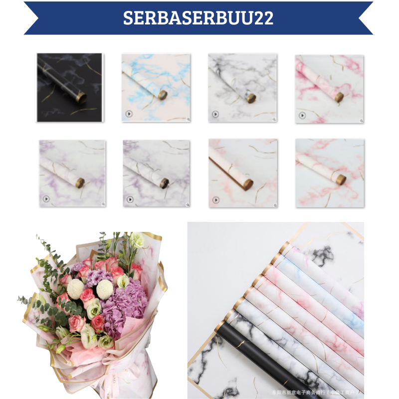 

Isi 20 LEMBAR Kertas Buket Bunga Gold Line Marble Flower Wrapping Cellophane Waterproof KB014 SS22