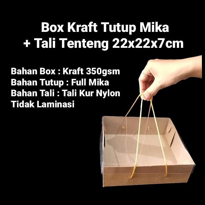 

(5pcs) box kraft tali tutup mika kardus hampers kue bolu ukuran 22x22x7cm