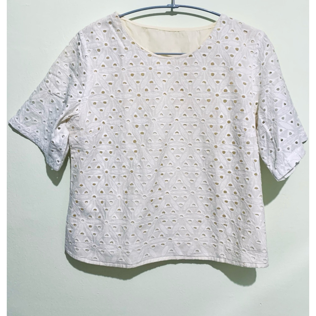 ATS The Label Blouse blus atasan Putih Bordir katbol laser cut