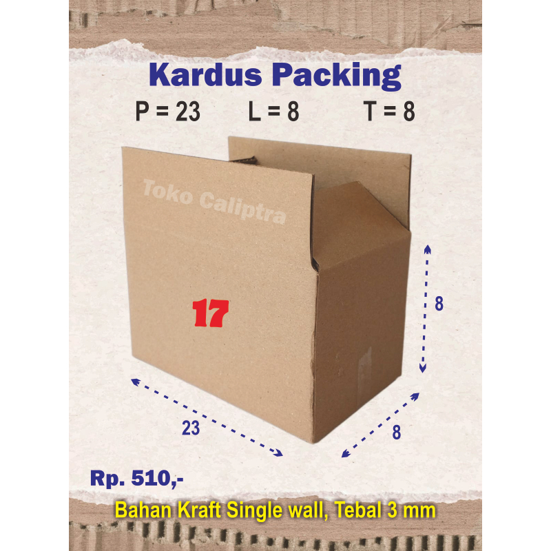 

Kardus Packing 17 PLT (23 x 8 x 8)