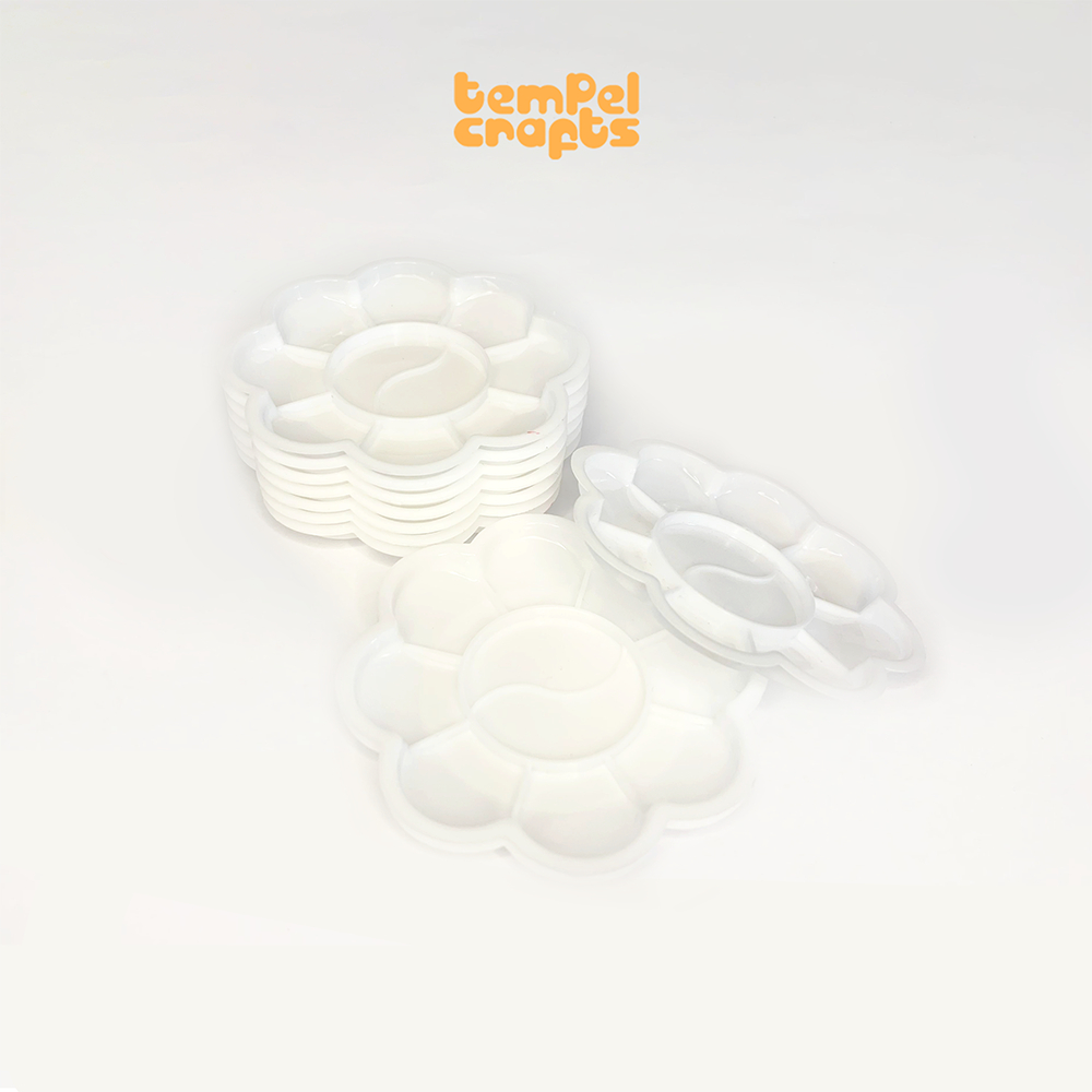 

TEMPEL CRAFTS CAT AIR PUTIH PLASTIK / WADAH CAT AIR MOTIF BUNGA / PALET LUKIS