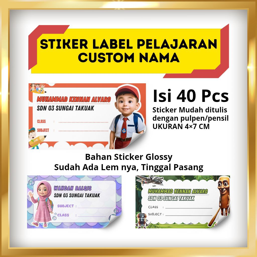 

Stiker Label Buku Pelajaran Custom Free Desain Isi 40 Pcs Ukuran 4×7 Cm