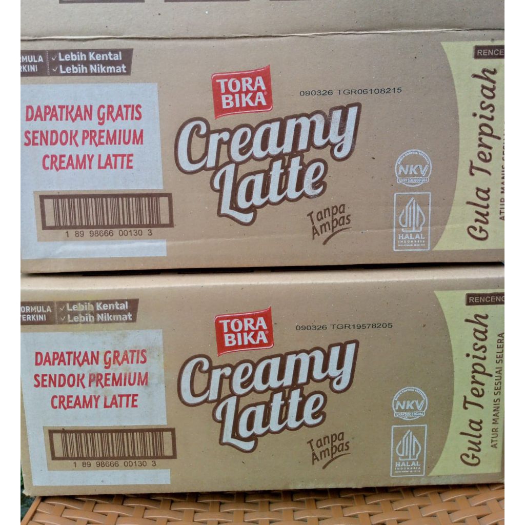 

TORABIKA Creamy Latte 1 dus isi (12 renceng 25gr) (1 renceng 10 sachet ).1 renceng gratis 1 sendok premium