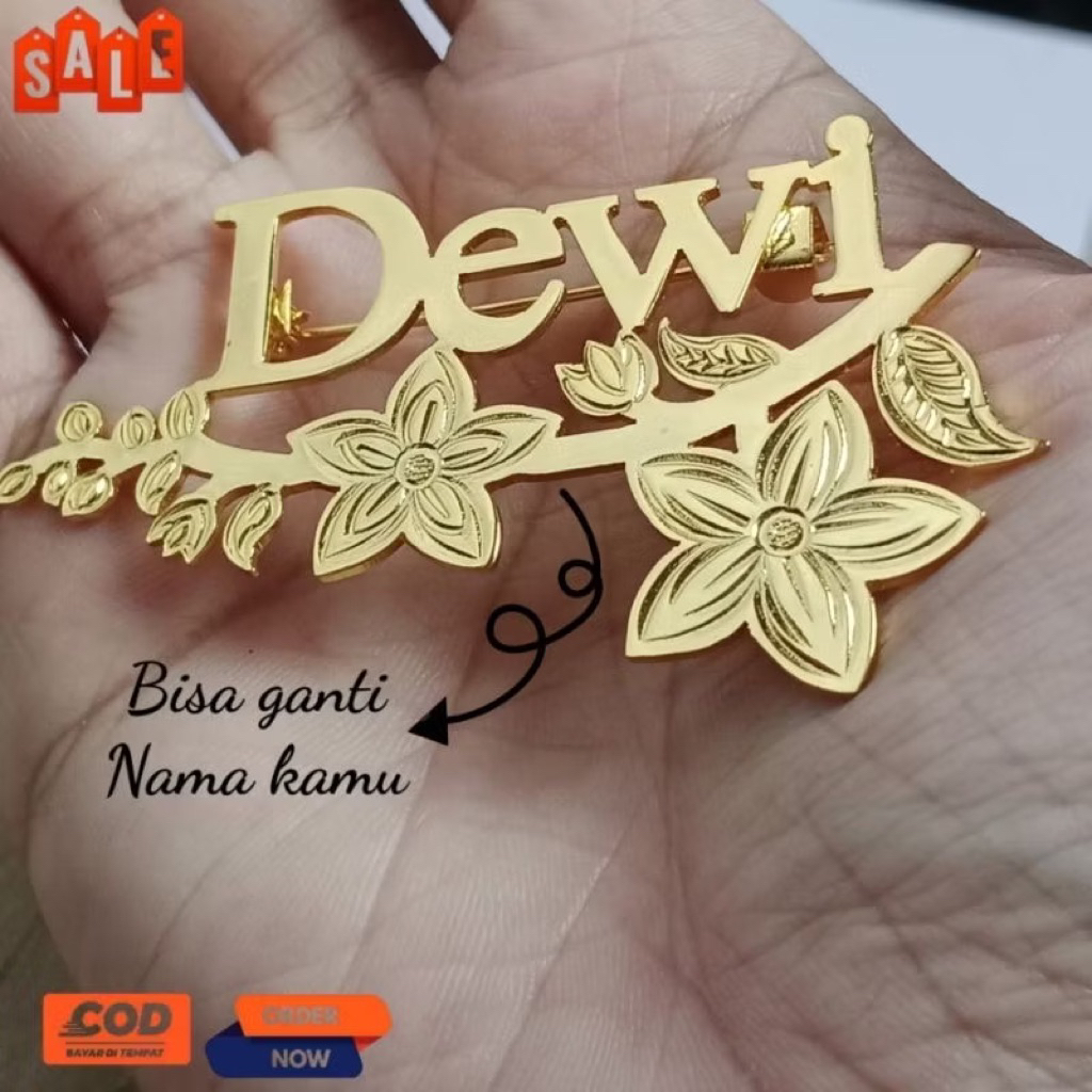 bros bunga custom nama wanita muslimah bros kebaya hijab bros baju