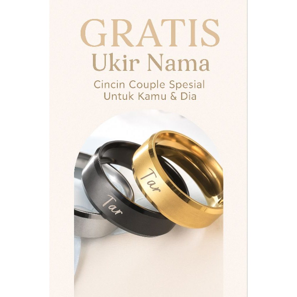 Cincin Titanium 3 Warna | Anti Karat | Cincin Couple Elegan untuk Remaja | Gold Silver Hitam