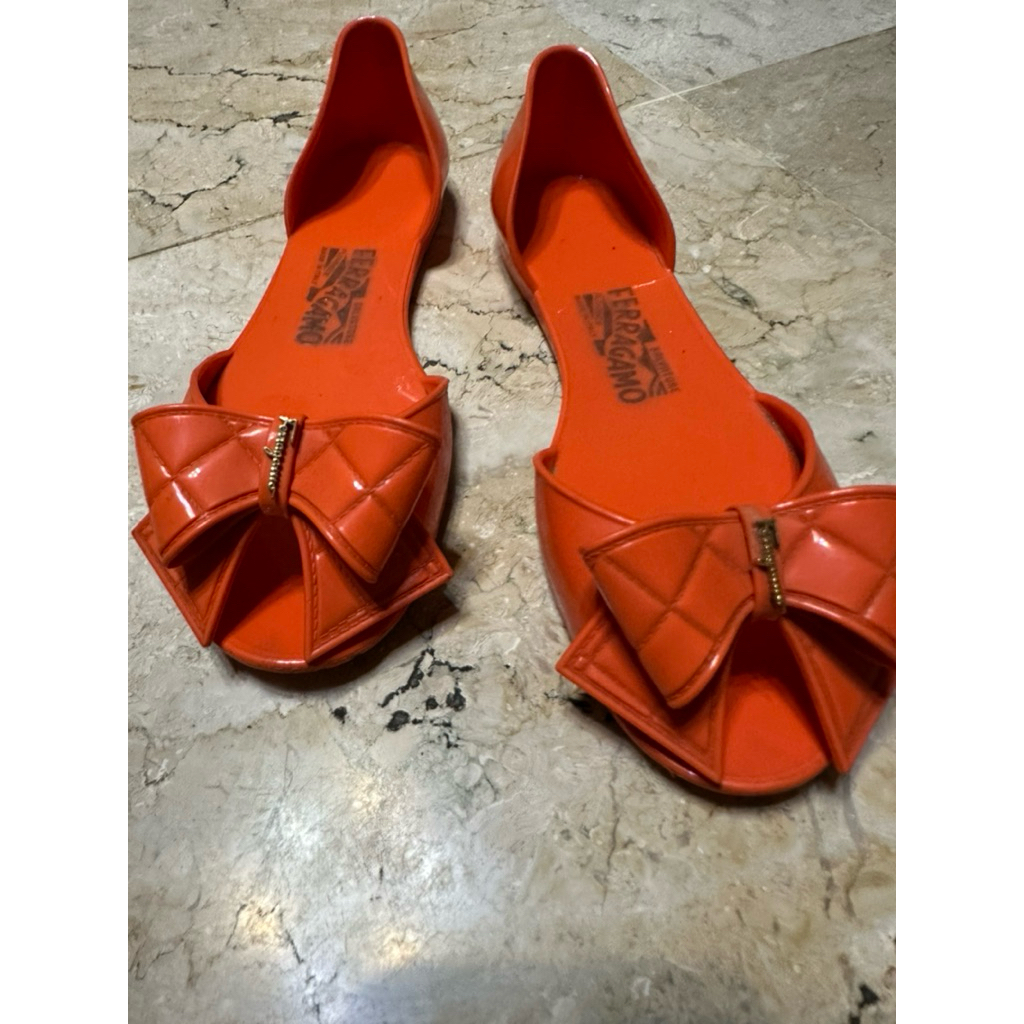 SALVATORE FERRAGAMO jelly flat shoes orange insole 23.5cm