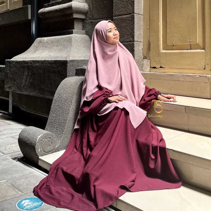 Abaya Lengan Karet set  / Basic Abaya Polos  terbaru / Gamis Wanita Santri Putri Ukuran Termurah
