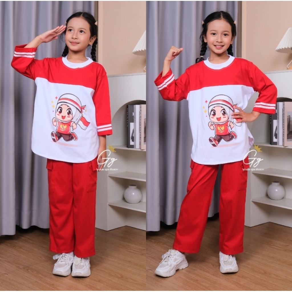 Kaos Anak Motif Kartun Merah Putih | kaos kemerdekaan Indonesia /kaos baju merah putih anak