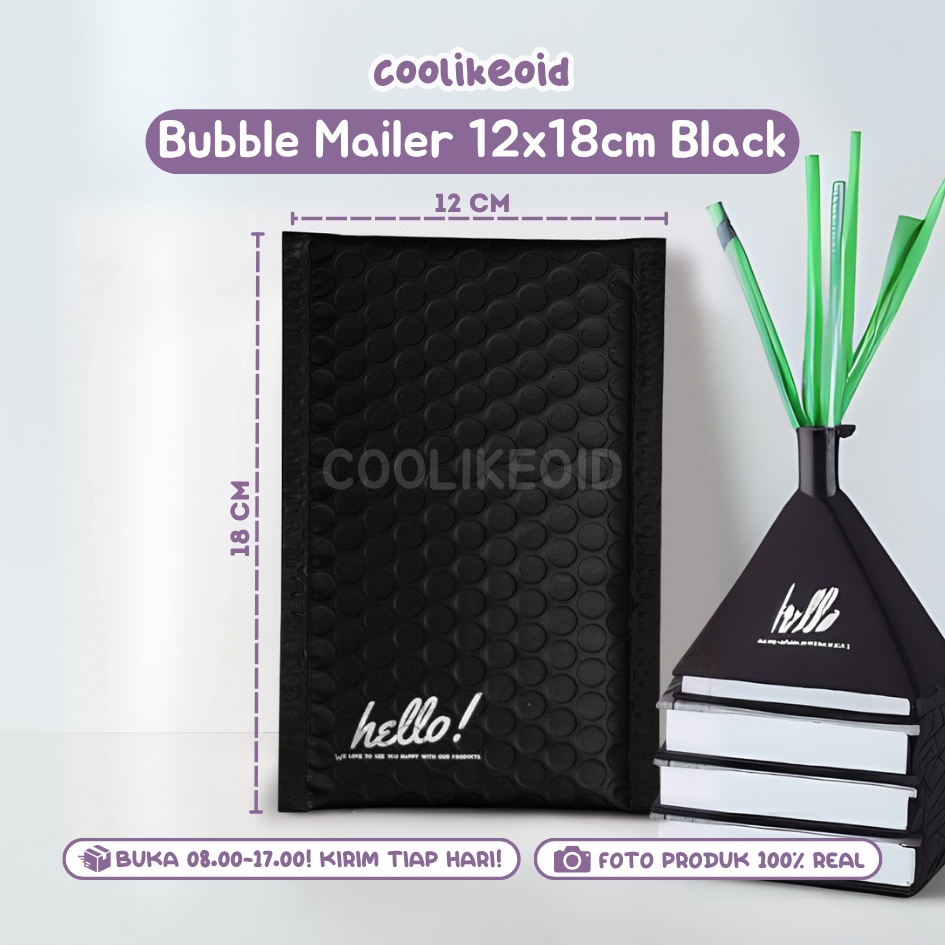 

[READY] BUBBLE MAILER WARNA BLACK HITAM MATTE HELLO UKURAN 12x18 AMPLOP BUBBLEWRAP TEBAL BERKUALITAS