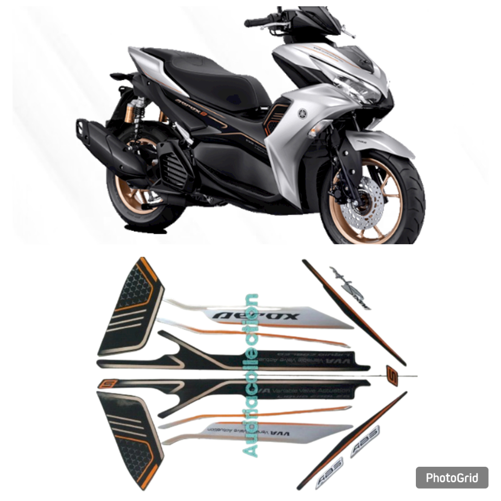 Stiker Striping Motor Yamaha aerox abs 2023 hitam silver