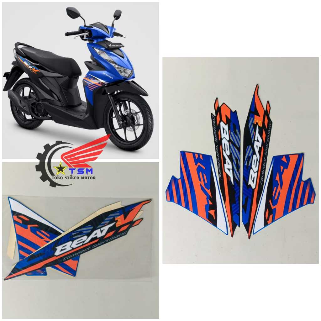 STIKER STRIPING LIS BODY MOTOR BEAT FI NEW TAHUN 2021 - 2022 WARNA HITAM BIRU STANDAR