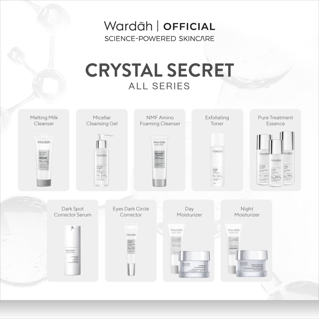 WARDAH Crystal Secret Series Lengkap - Milk Cleanser, Micellar Cleansing Gel, Foaming Cleanser, Exfo