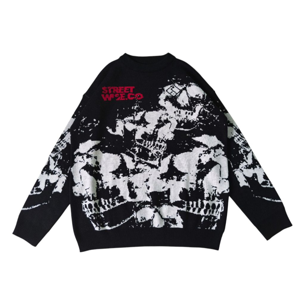 STREETWISE Knit Sweater Skull Black | Sweater Rajut Unisex Premium