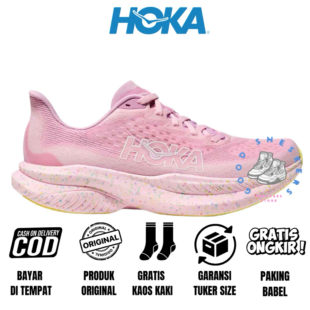 Sepatu Running Wanita Hoka Original Hoka Mach 6 Pink Twighlight Lemonade