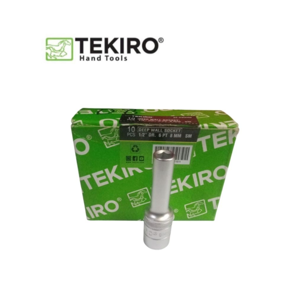 TEKIRO Mata shock panjang 8 mm,  1/2" ,6 PT /DEEP WALL SOCKET 8MM/Mata Sok 8mm panjang