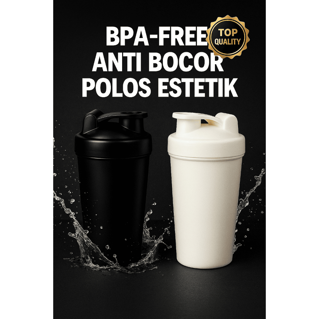 Shaker Botol Minum Gym 400ml – Flip Lock Anti-Bocor | Edisi Hitam & Putih Polos