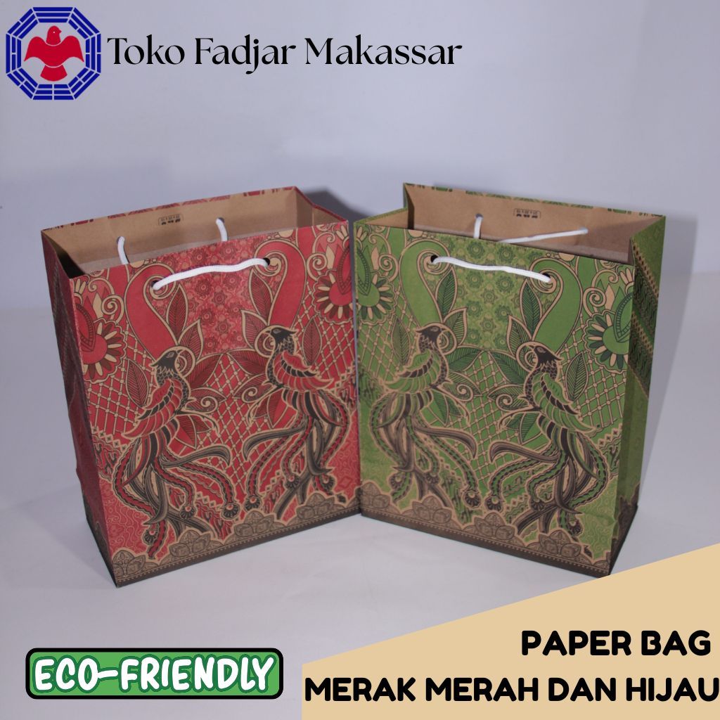 

Paper Bag/ Tas Kertas Motif Merak Merah & Hijau- Ukuran 20 x 25 cm -1 Lusin (12pcs)