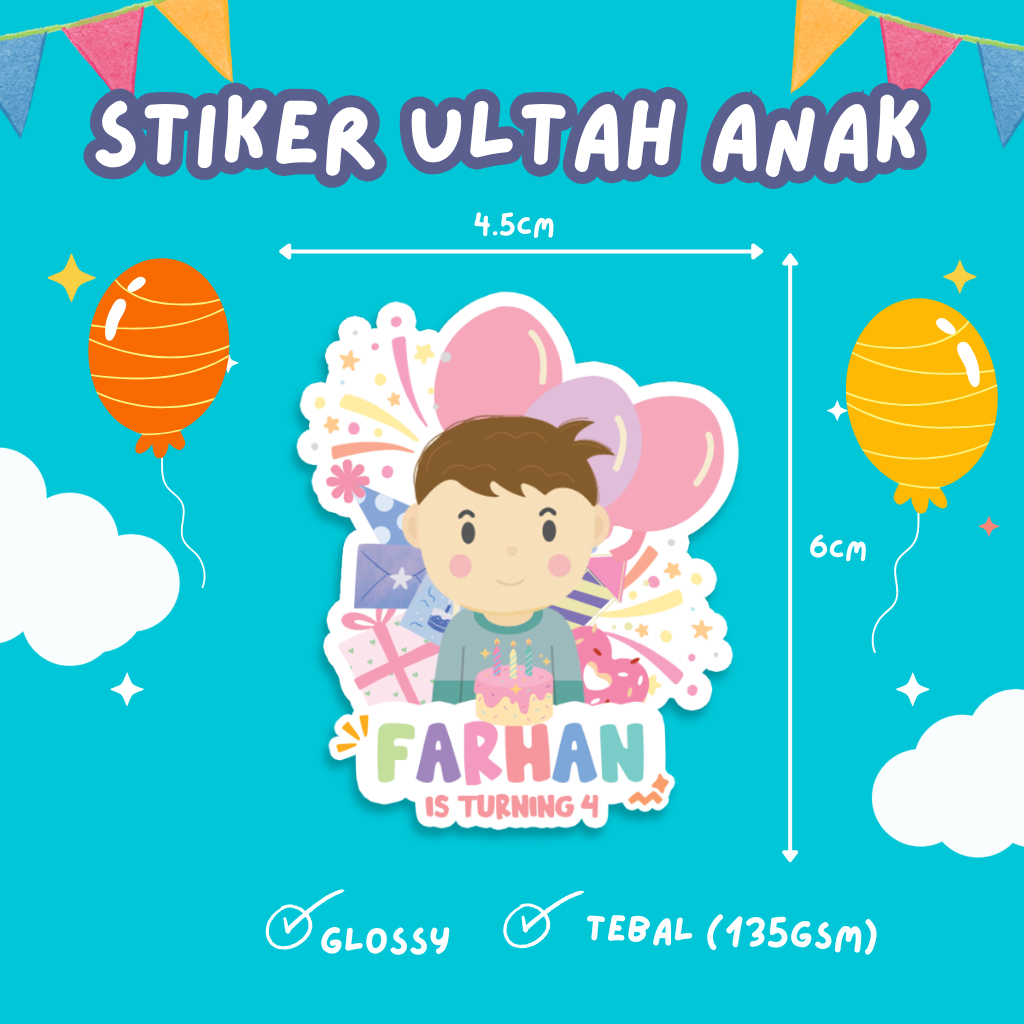 

Stiker Ultah Nama Anak - Stiker Anak tebal glossy Aesthetic Lucu