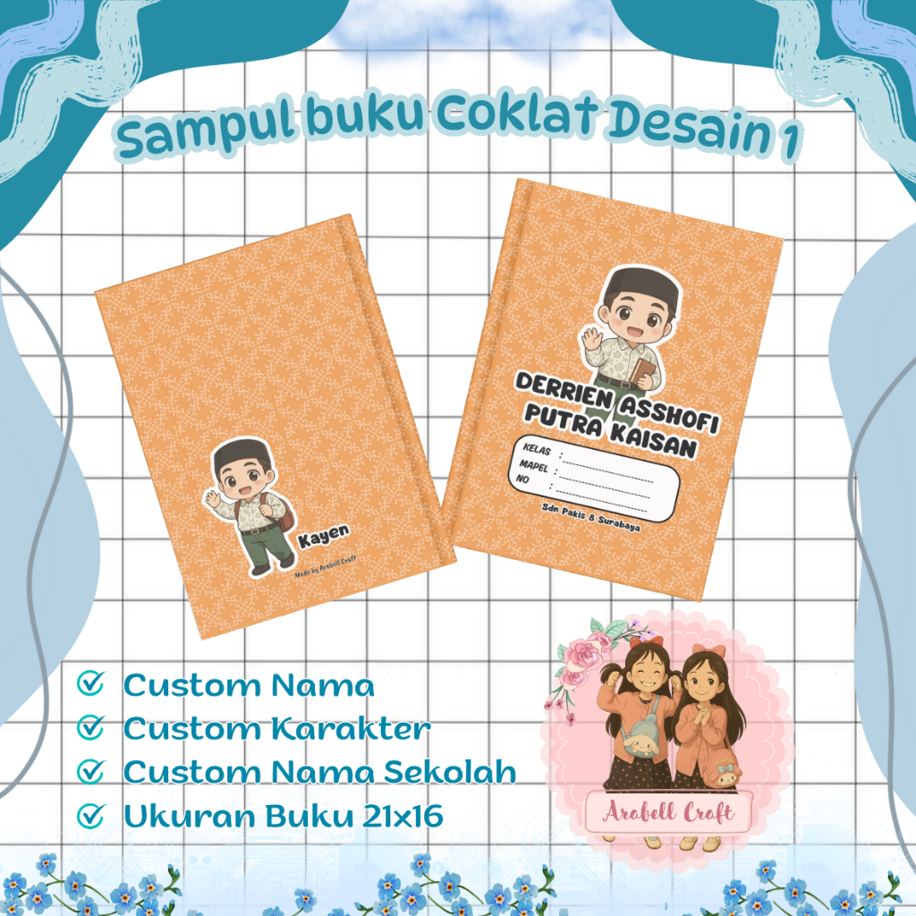 

SAMPUL BUKU COKLAT CUSTOM NAMA KARAKTER SD MI