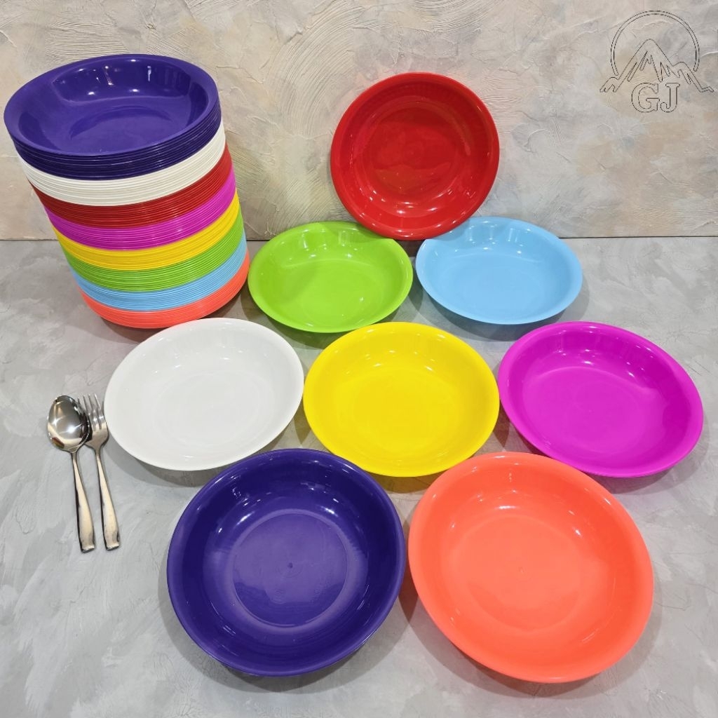 12 Pcs Piring Lontong GJ Piring Makan Plastik Bahan Ori Tidak Berbau Tebal Dalam & Kokoh