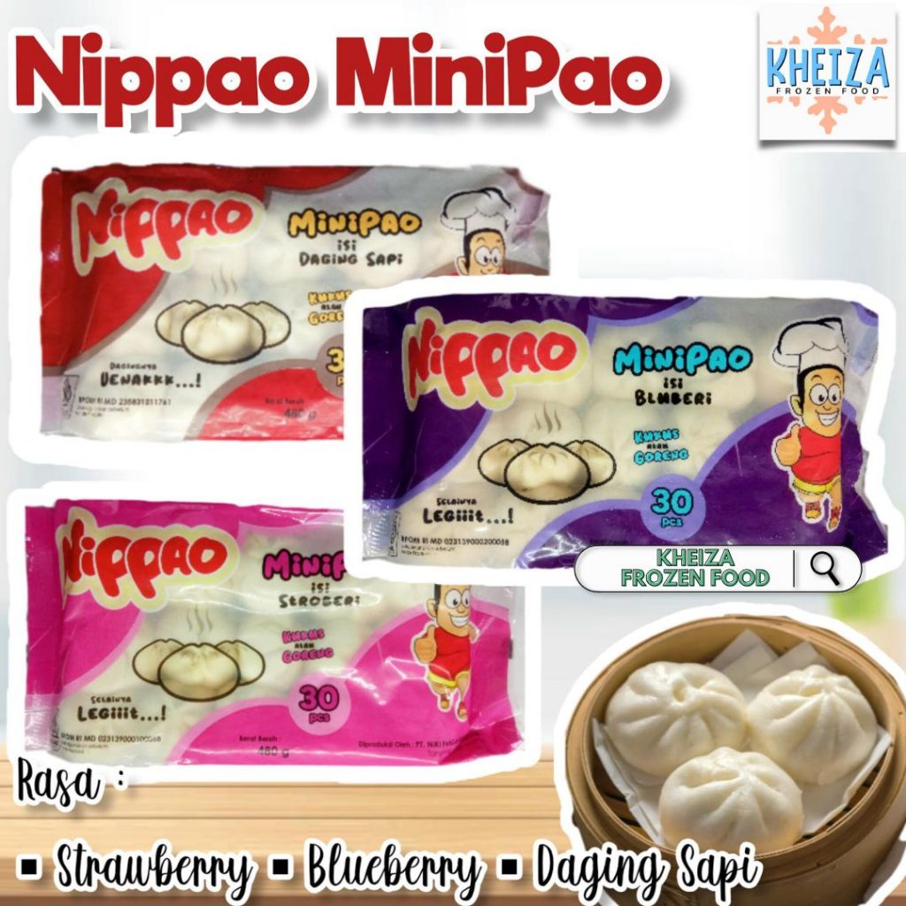 

NIPPAO MiniPao Mini Pao Strawberry Blueberry Cokelat Daging Sapi Halal 30pcs Siap Santap - Kheiza Frozen