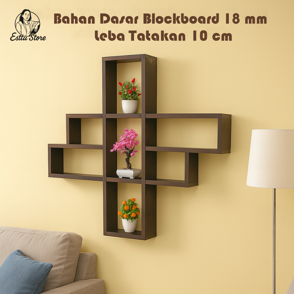 Rak Dinding Tempel Kayu Minimalis Besar – Rak Pajangan Dinding Kamar & Ruang Tamu Estetik Tanpa Bor