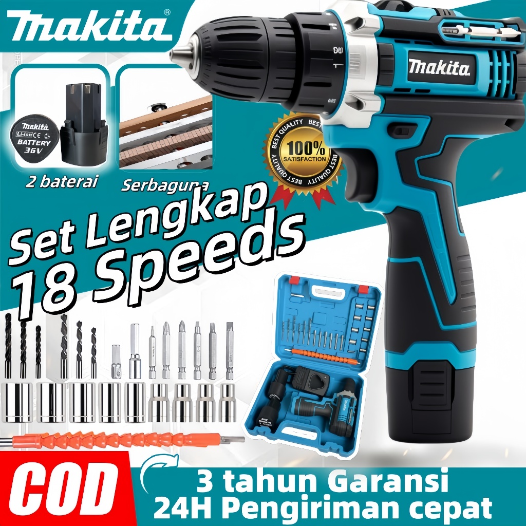 MAKITA Bor Listrik Tanpa Kabel 96V Mesin bor 2baterai  10mm bor listrik murah Bor Dampak Tanpa Kabel