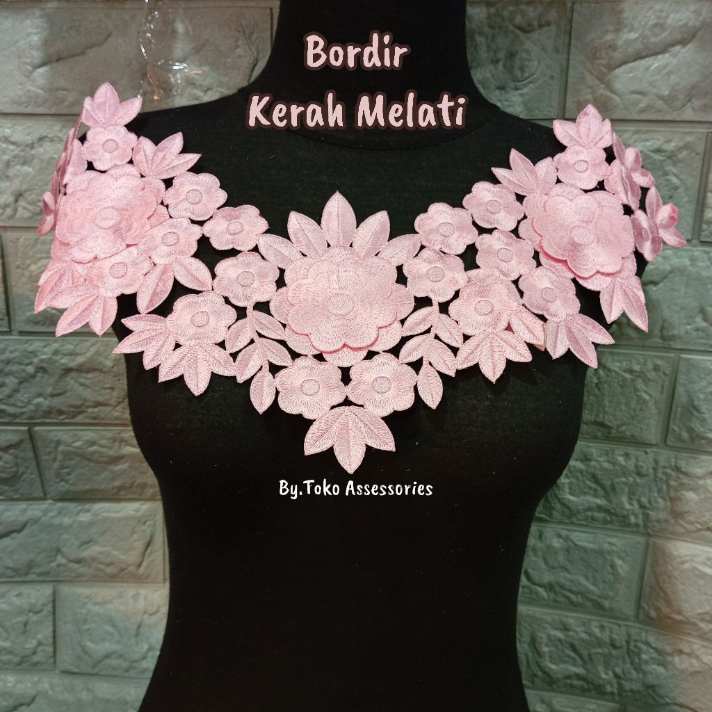 Bordir kerah melati | bordir bunga melati | bordir kerah kebaya | bordir bunga 3D