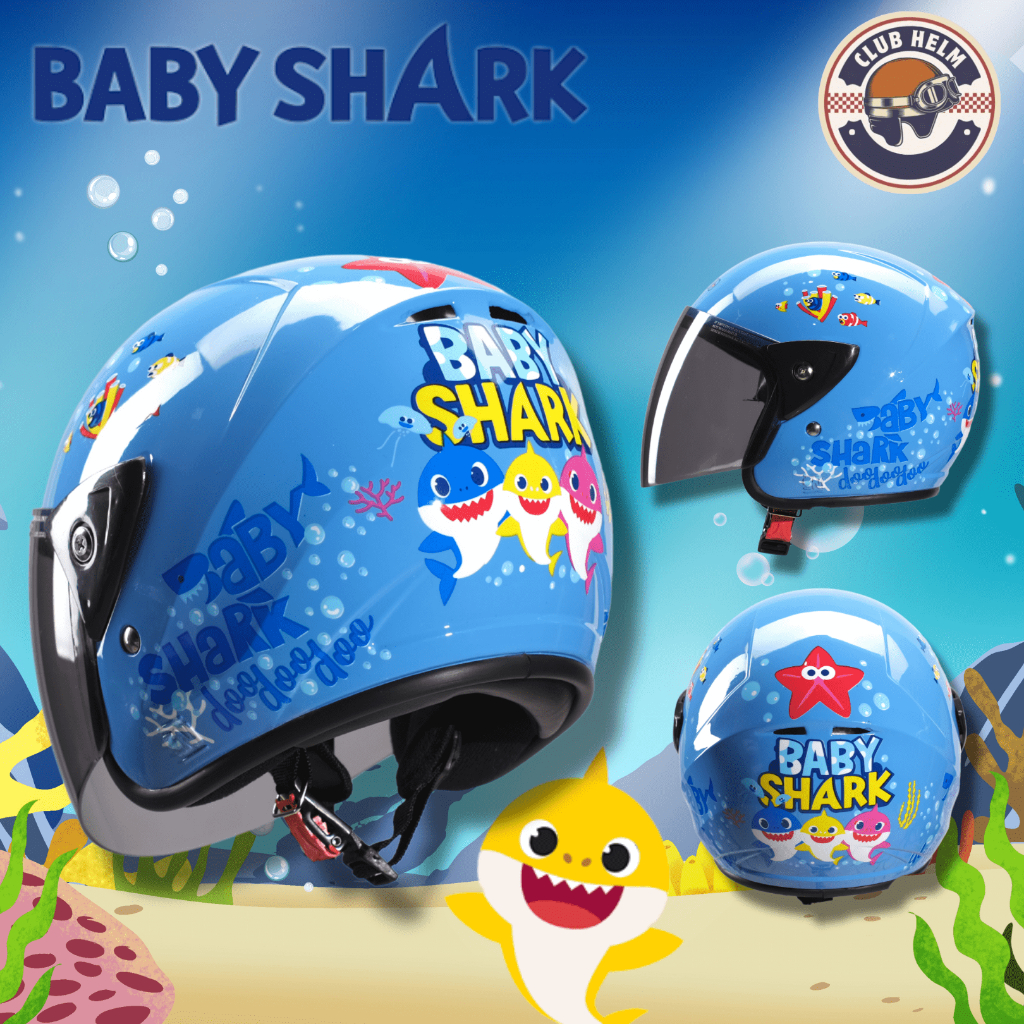 Helm Anak Cowo Cewe Karakter Lucu Hiu Baby Shark Lilo Ungu Putih Pink 2 3 4 5 6 7 8  9 10 Tahun