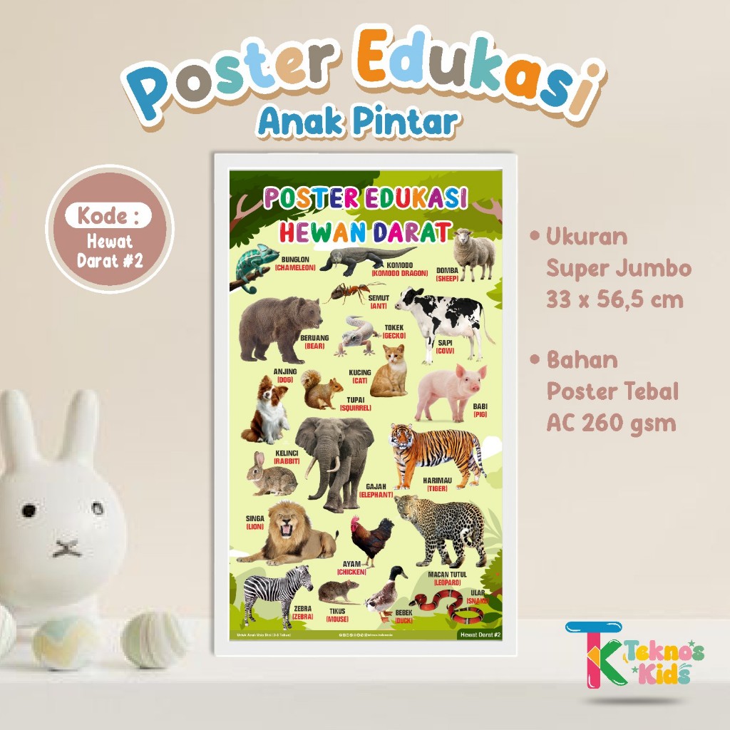 Poster Dinding Anak - Poster Edukasi Anak Seri Hewan - Poster Ready Stock