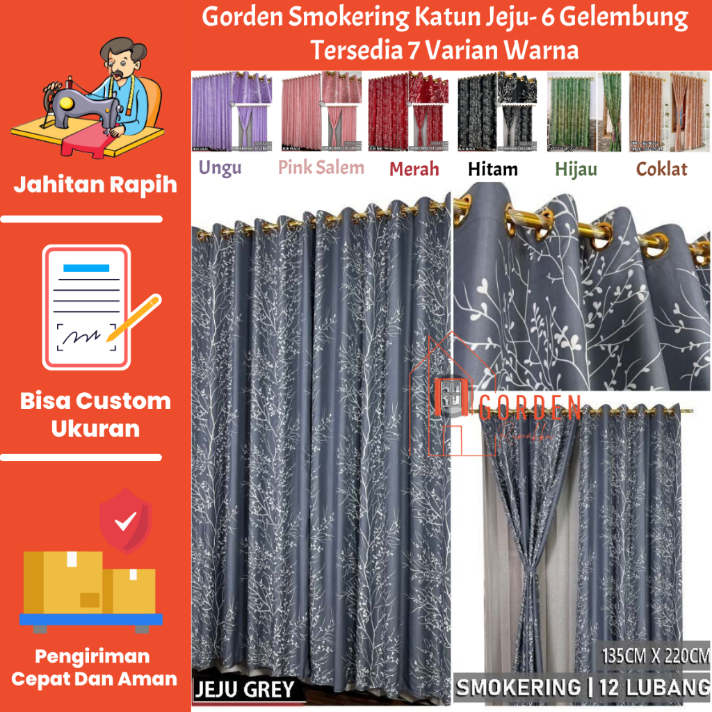 Gorden Jendela Minimalis Katun Jeju 12 Ring Panjang 230 cm