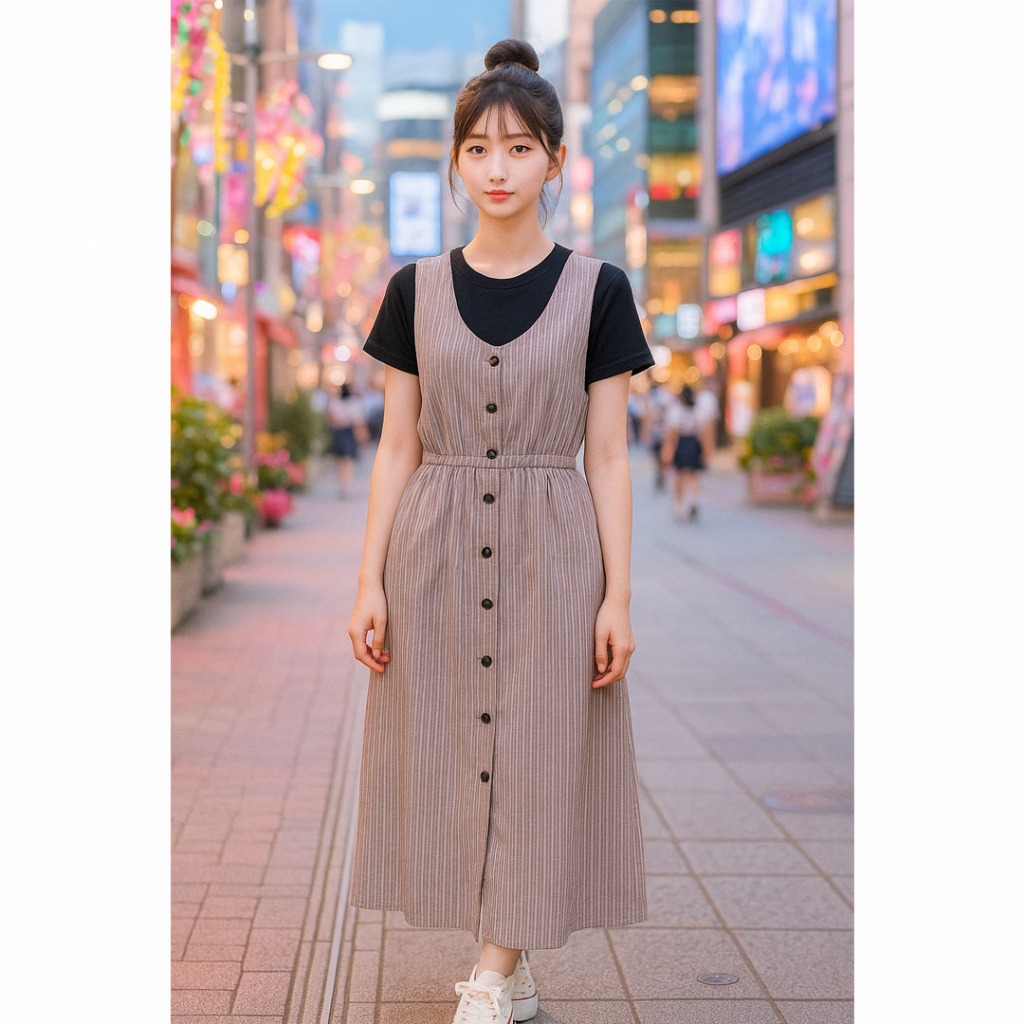 IMPOR KOREA - LINEN PREMIUM KOREAN LONG OUTER DRESS WANITA TANPA LENGAN - LONG DRESS MAXI DRESS OUTE