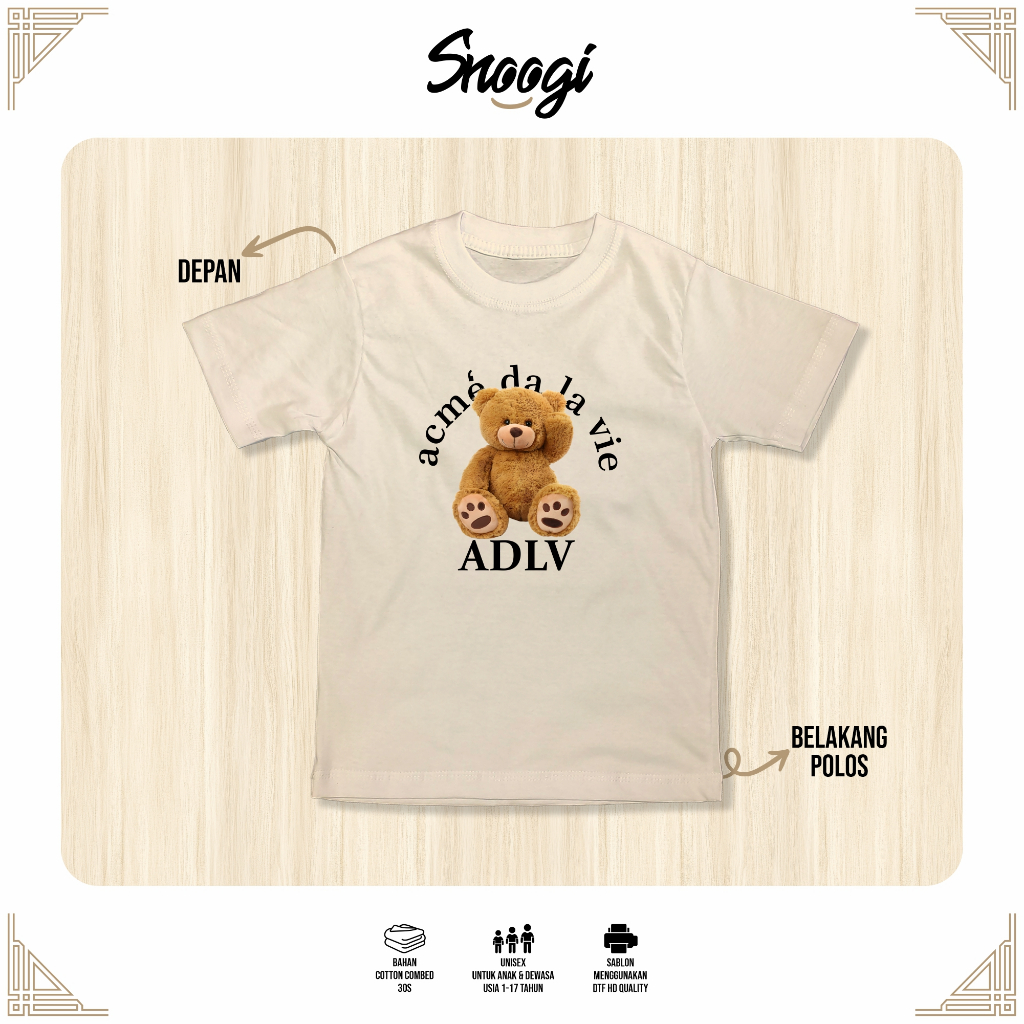 Kaos Anak & Remaja Laki-Laki 1-17 Tahun ADLV BEAR Cotton Combad 30s Baju Kaos Anak Cowok Cewek