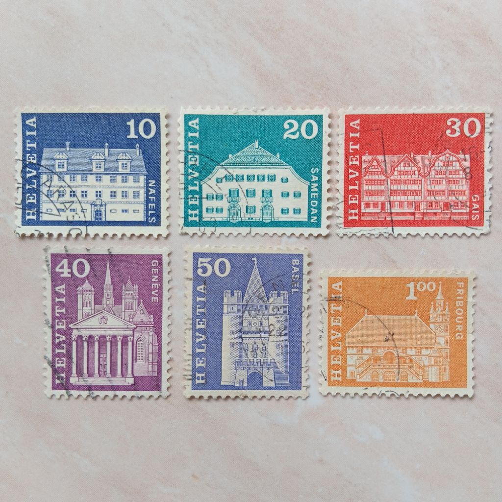

Perangko Prangko Jadul Swiss Helvetia Seri Postal History 6 Pcs 1960-1968 - YN2555