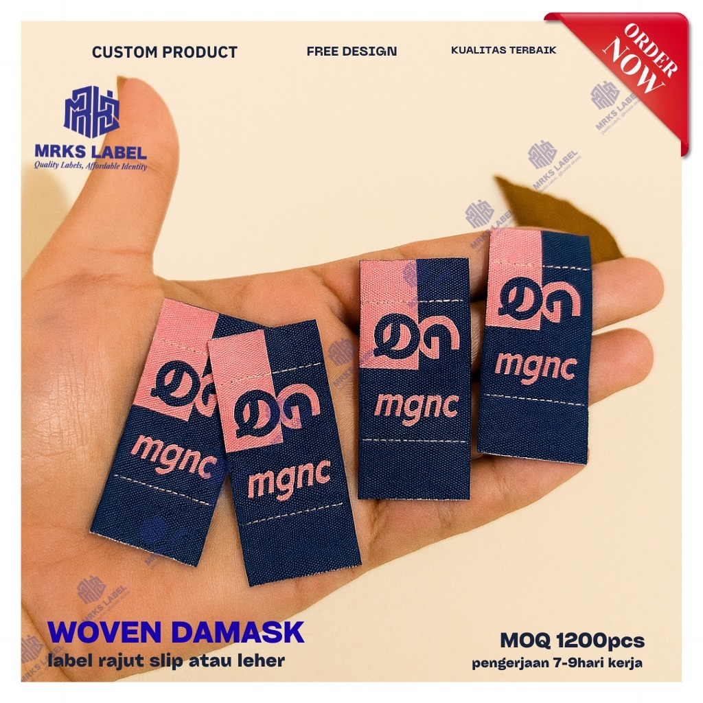 

Label costum (Free design),3-3,5cm woven bordir, label slip,label pakaian, label premium
