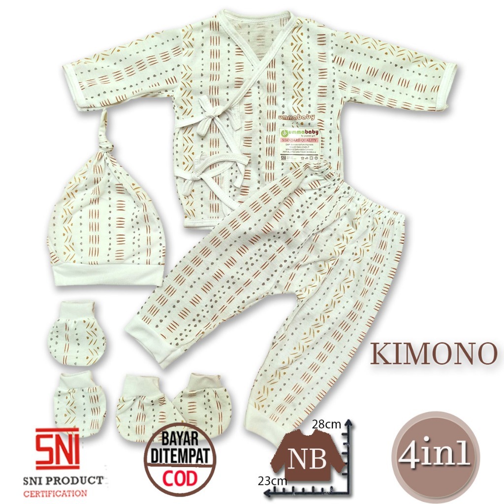 Ummakidz Kimono 4in1 Baju Bayi Perempuan Laki Perlengkapan Baru Lahir Stelan 0 6 Bulan Celana Bedong