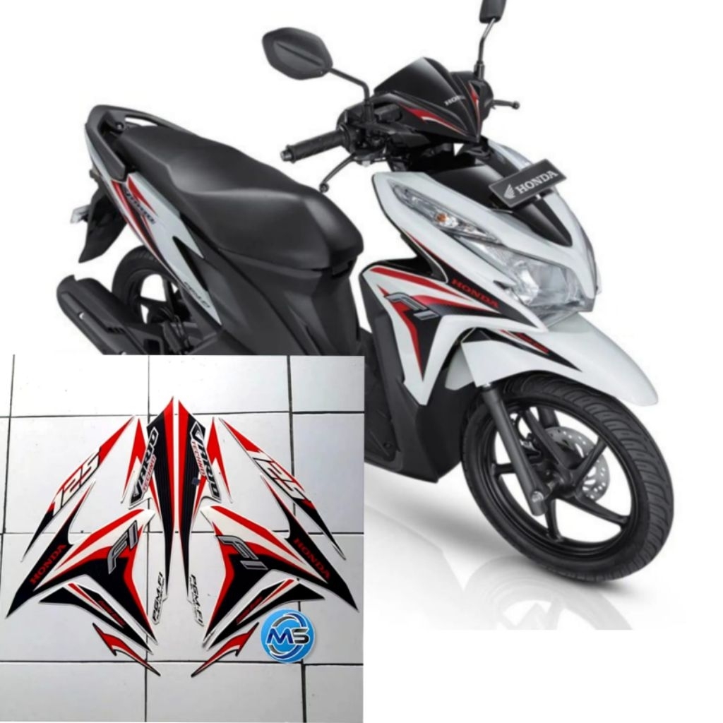 Stiker Striping Lis Body Motor Vario 125 2014 Putih Merah